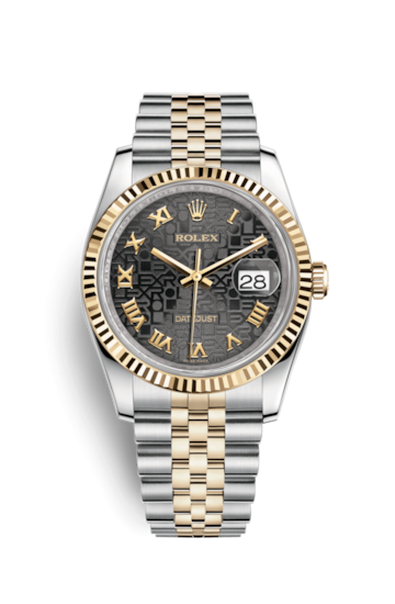 Rolex 116233-0198 : Datejust 36 Rolesor Yellow Fluted / Jubilee / Black Computer Roman