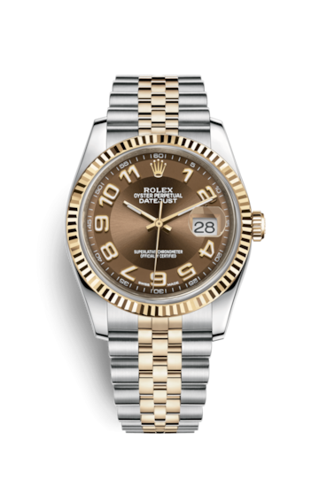 Rolex 116233-0209 : Datejust 36 Rolesor Yellow Fluted / Jubilee / Bronze Arabic