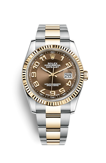 Rolex 116233-0220 : Datejust 36 Rolesor Yellow Fluted/ Oyster / Bronze Arabic