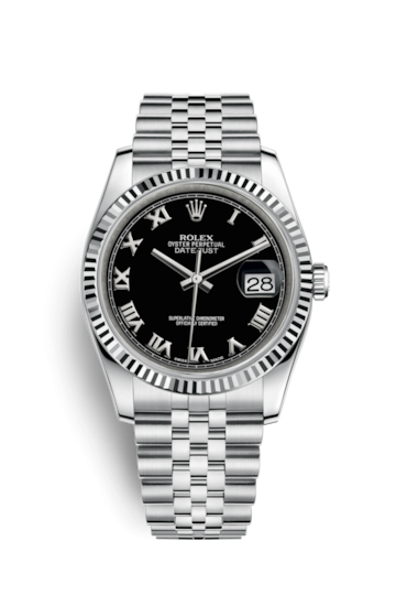 Rolex 116234-0086 : Datejust 36 Stainless Steel Fluted / Jubilee / Black Roman