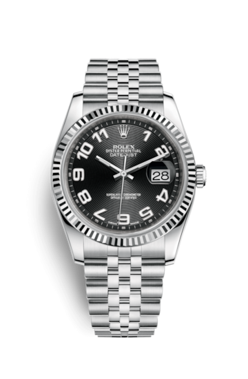 Rolex 116234-0107 : Datejust 36 Stainless Steel Fluted / Jubilee / Black Arabic