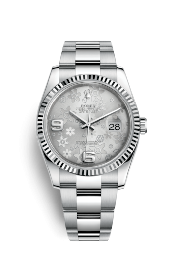 Rolex 116234-0143 : Datejust 36 Stainless Steel Fluted / Oyster / Silver Floral