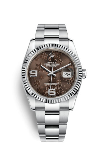 Rolex 116234-0145 : Datejust 36 Stainless Steel Fluted / Oyster / Chocolate Floral