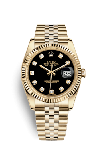 Rolex 116238-0067 : Datejust 36 Yellow Gold Fluted / Jubilee / Black Diamonds