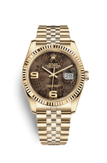 Rolex 116238-0081 : Datejust 36 Yellow Gold Fluted / Jubilee / Chocolate Floral