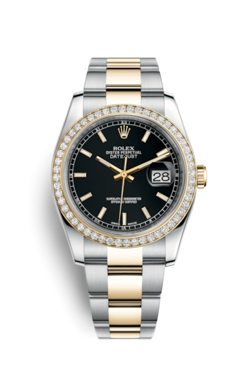 Rolex 116243-0049 : Datejust 36 Rolesor Yellow Diamond / Oyster / Black