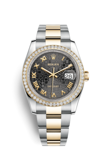 Rolex 116243-0050 : Datejust 36 Rolesor Yellow Diamond / Oyster / Black Computer Roman