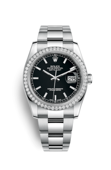 Rolex 116244-0060 : Datejust 36 Stainless Steel Diamond / Oyster / Black