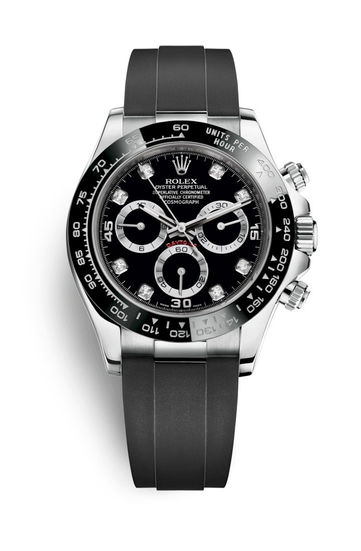 Rolex 116519LN-0025 : Cosmograph Daytona White Gold / Cerachrom / Black - Diamond / Oysterflex