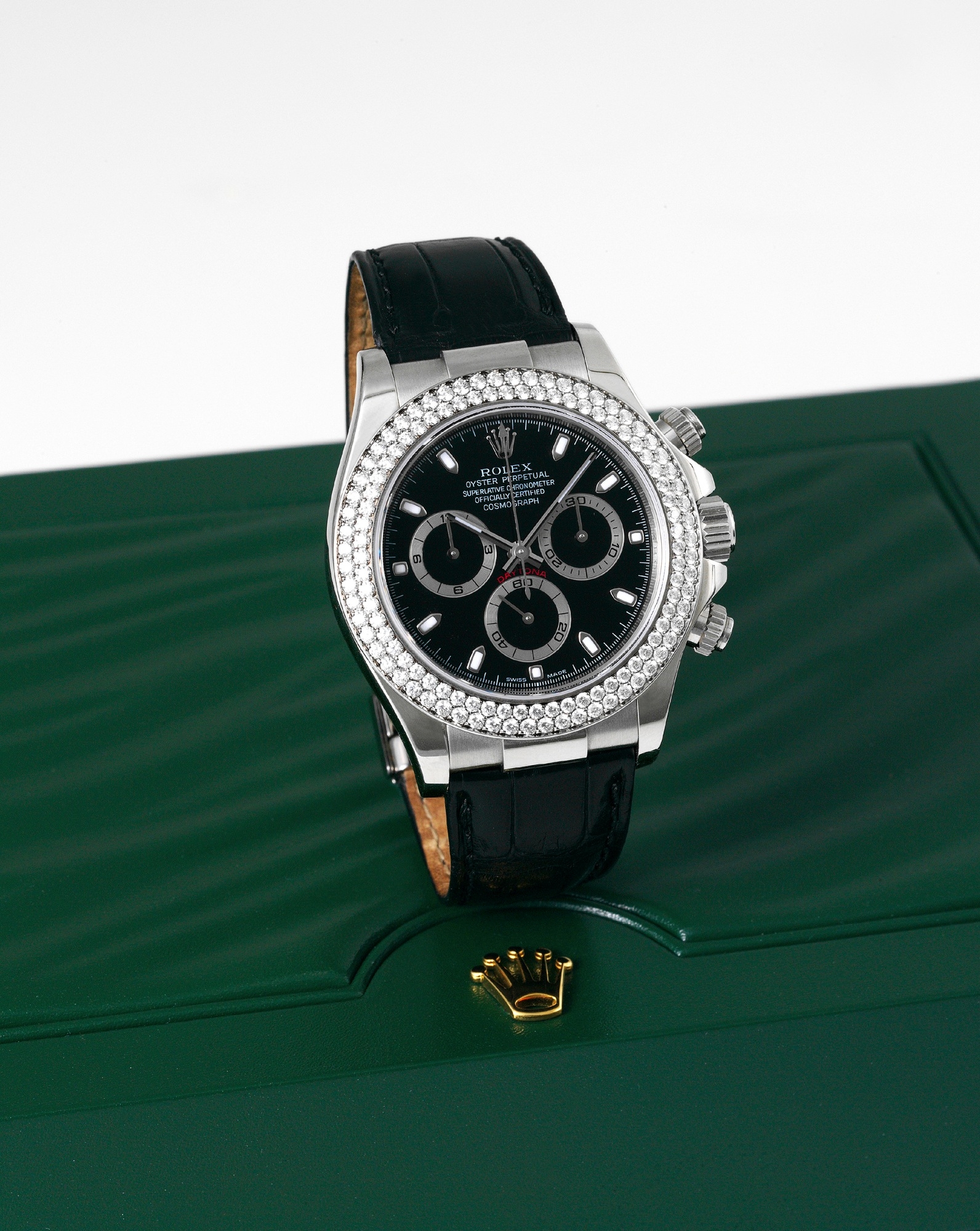 Rolex 116589rbr-0001 : Daytona White Gold Double Row Strap Black