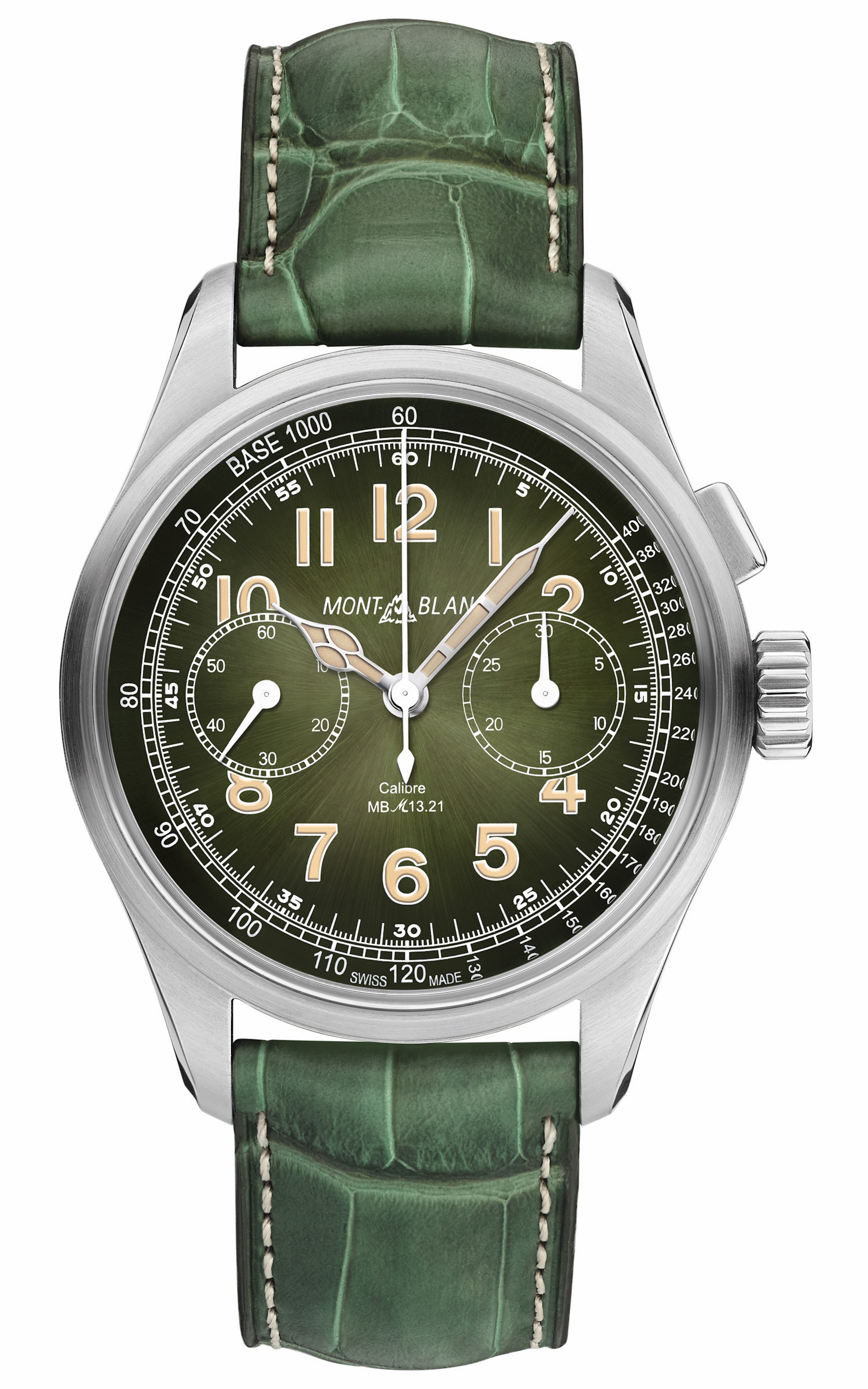 Montblanc 117834 : 1858 Monopusher Chronograph 40 Stainless Steel / Green / Alligator