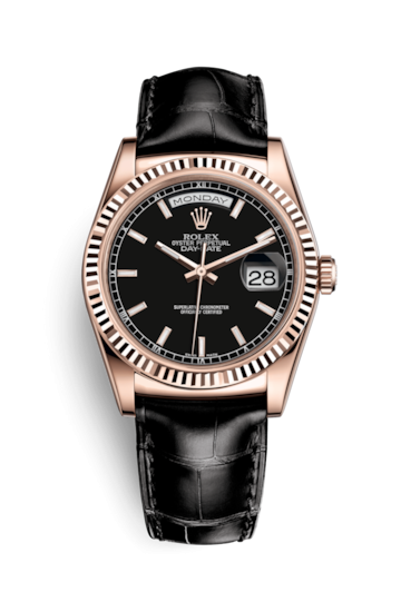 Rolex 118135-0063 : Day-Date 36 Everose / Strap / Black