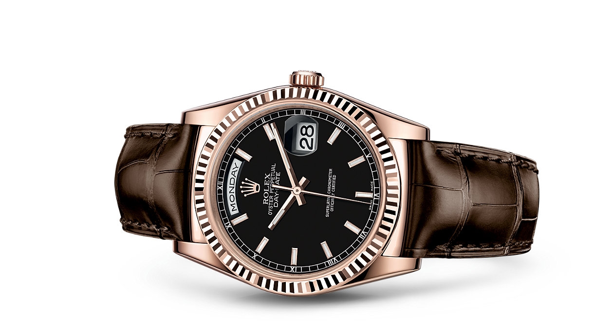 Rolex 118135-0078 : Day-Date 36 Everose / Strap / Black