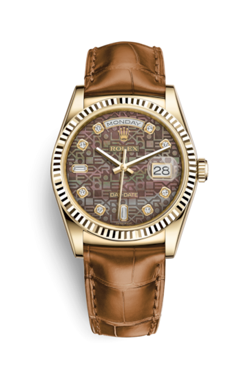 Rolex 118138-0018 : Day-Date 36 Yellow Gold / Strap / Black Computer Diamonds