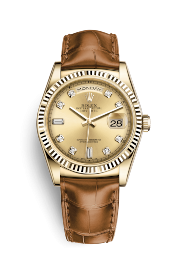 Rolex 118138-0074 : Day-Date 36 Yellow Gold / Strap / Champagne Diamonds