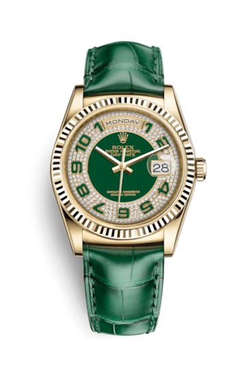Rolex 118138-0102 : Day-Date 36 Yellow Gold / Strap / Green Arabic