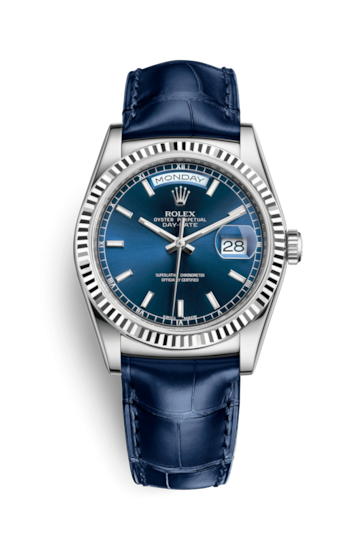 Rolex 118139-0004 : Day-Date 36 White Gold / Strap / Blue