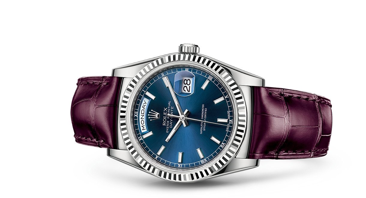 Rolex 118139-0026 : Day-Date 36 White Gold / Strap / Blue