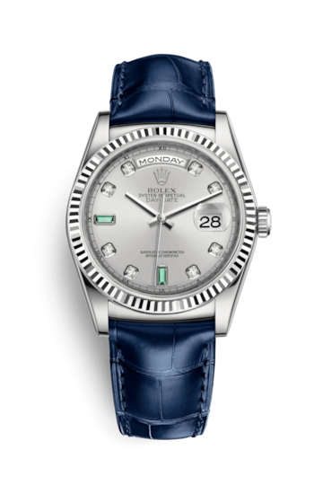 Rolex 118139-0053 : Day-Date 36 White Gold / Strap / Silver Diamond Emerald