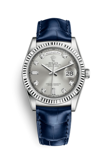 Rolex 118139-0081 : Day-Date 36 White Gold / Strap / Silver Diamond