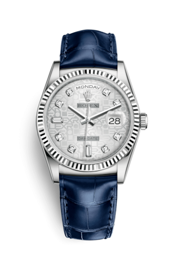 Rolex 118139-0092 : Day-Date 36 White Gold Fluted / Strap / Silver Computer