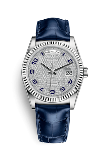 Rolex 118139-0093 : Day-Date 36 White Gold / Strap / Paved