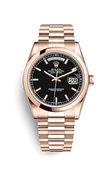 Rolex 118205f-0002 : Day-Date 36 Everose Domed / President / Black