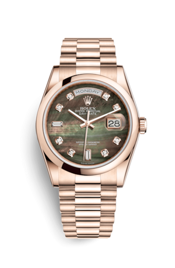 Rolex 118205f-0005 : Day-Date 36 Everose Domed / President / Black MOP