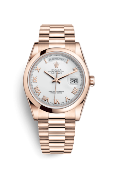 Rolex 118205f-0016 : Day-Date 36 Everose Domed / President / White Roman