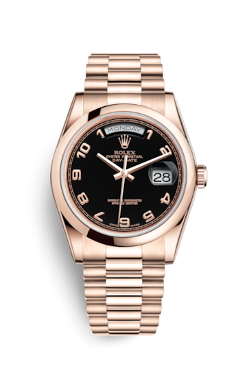 Rolex 118205f-0018 : Day-Date 36 Everose Domed / President / Black Arabic