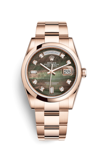 Rolex 118205f-0057 : Day-Date 36 Everose Domed / Oyster / Black MOP