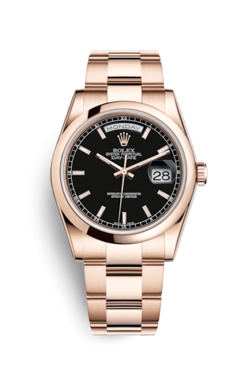 Rolex 118205f-0060 : Day-Date 36 Everose Domed / Oyster / Black