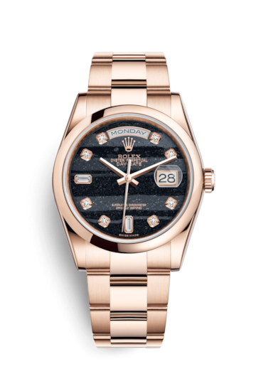 Rolex 118205f-0114 : Day-Date 36 Everose Domed / Oyster / Ferrite