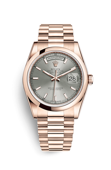 Rolex 118205f-0137 : Day-Date 36 Everose Domed / President / Rhodium