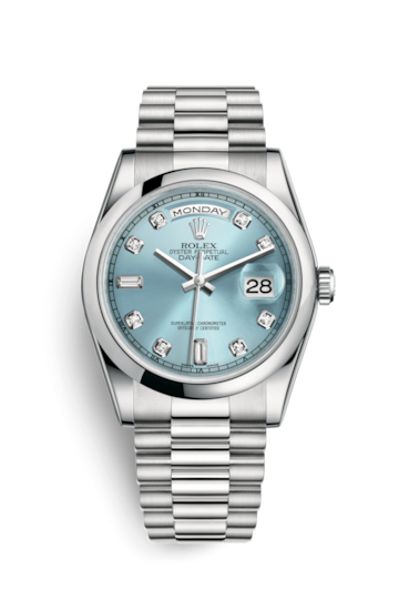 Rolex 118206-0036 : Day-Date 36 Platinum Domed / President / Ice Blue Diamond