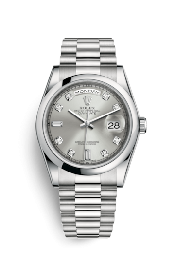 Rolex 118206-0037 : Day-Date 36 Platinum Domed / President / Silver Diamond