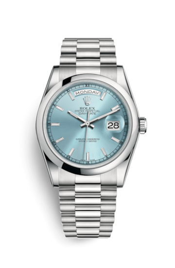 Rolex 118206-0040 : Day-Date 36 Platinum Domed / President / Ice Blue