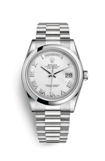 Rolex 118206-0041 : Day-Date 36 Platinum Domed / President / White Roman