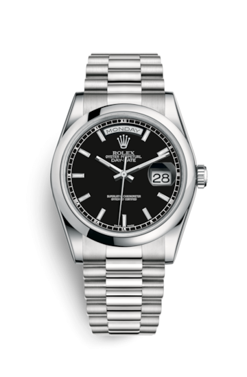 Rolex 118206-0042 : Day-Date 36 Platinum Domed / President / Black