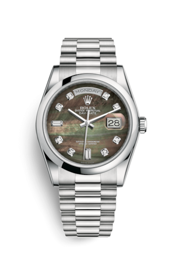Rolex 118206-0043 : Day-Date 36 Platinum Domed / President / Black MOP