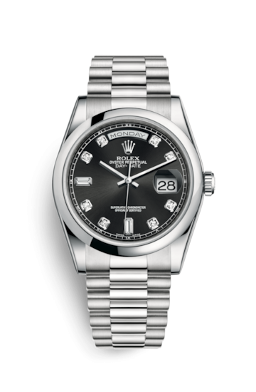 Rolex 118206-0044 : Day-Date 36 Platinum Domed / President / Black Diamond