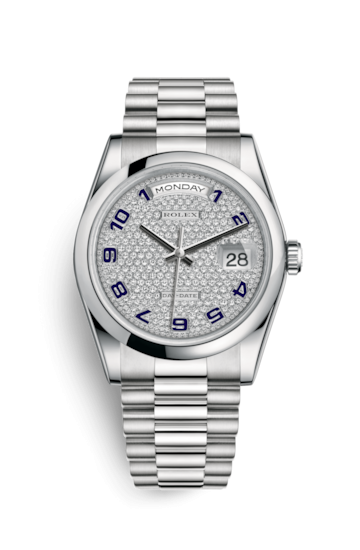 Rolex 118206-0085 : Day-Date 36 Platinum Domed / President / Paved