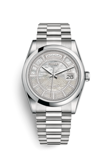 Rolex 118206-0122 : Day-Date 36 Platinum Domed / President / MOP Carousel