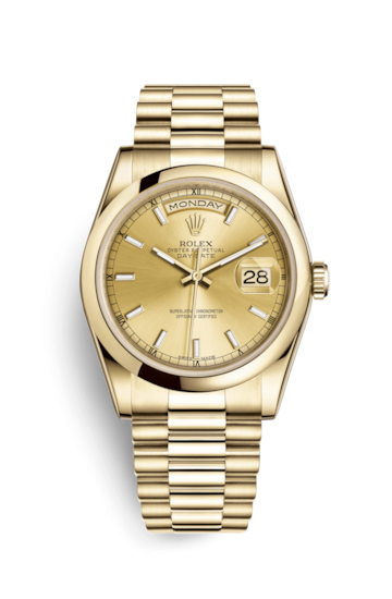 Rolex 118208-0062 : Day-Date 36 Yellow Gold Domed / President / Champagne