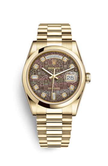 Rolex 118208-0084 : Day-Date 36 Yellow Gold Domed / President/ Black MOP Computer