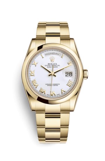 Rolex 118208-0087 : Day-Date 36 Yellow Gold Domed / Oyster / White Roman