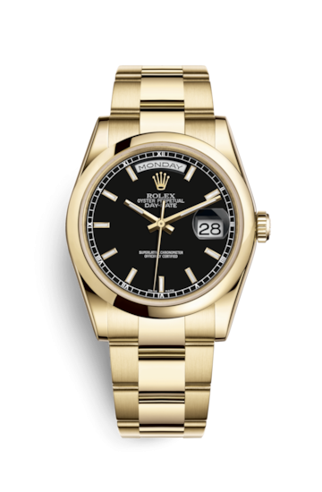 Rolex 118208-0095 : Day-Date 36 Yellow Gold Domed / Oyster / Black