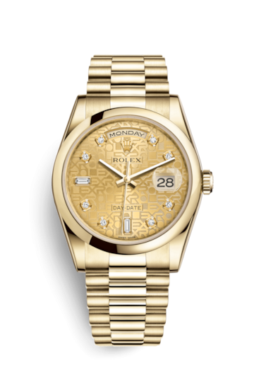 Rolex 118208-0117 : Day-Date 36 Yellow Gold Domed / President / Champagne Computer