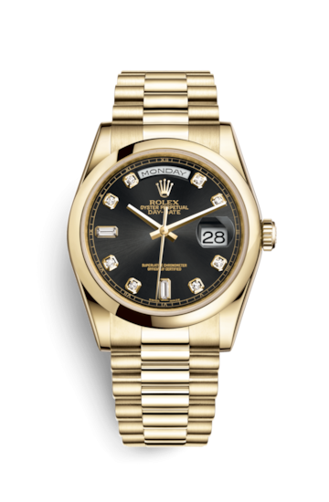 Rolex 118208-0118 : Day-Date 36 Yellow Gold Domed / President / Black Diamonds