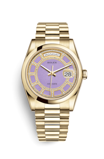 Rolex 118208-0354 : Day-Date 36 Yellow Gold Domed / President / Lavender Carousel